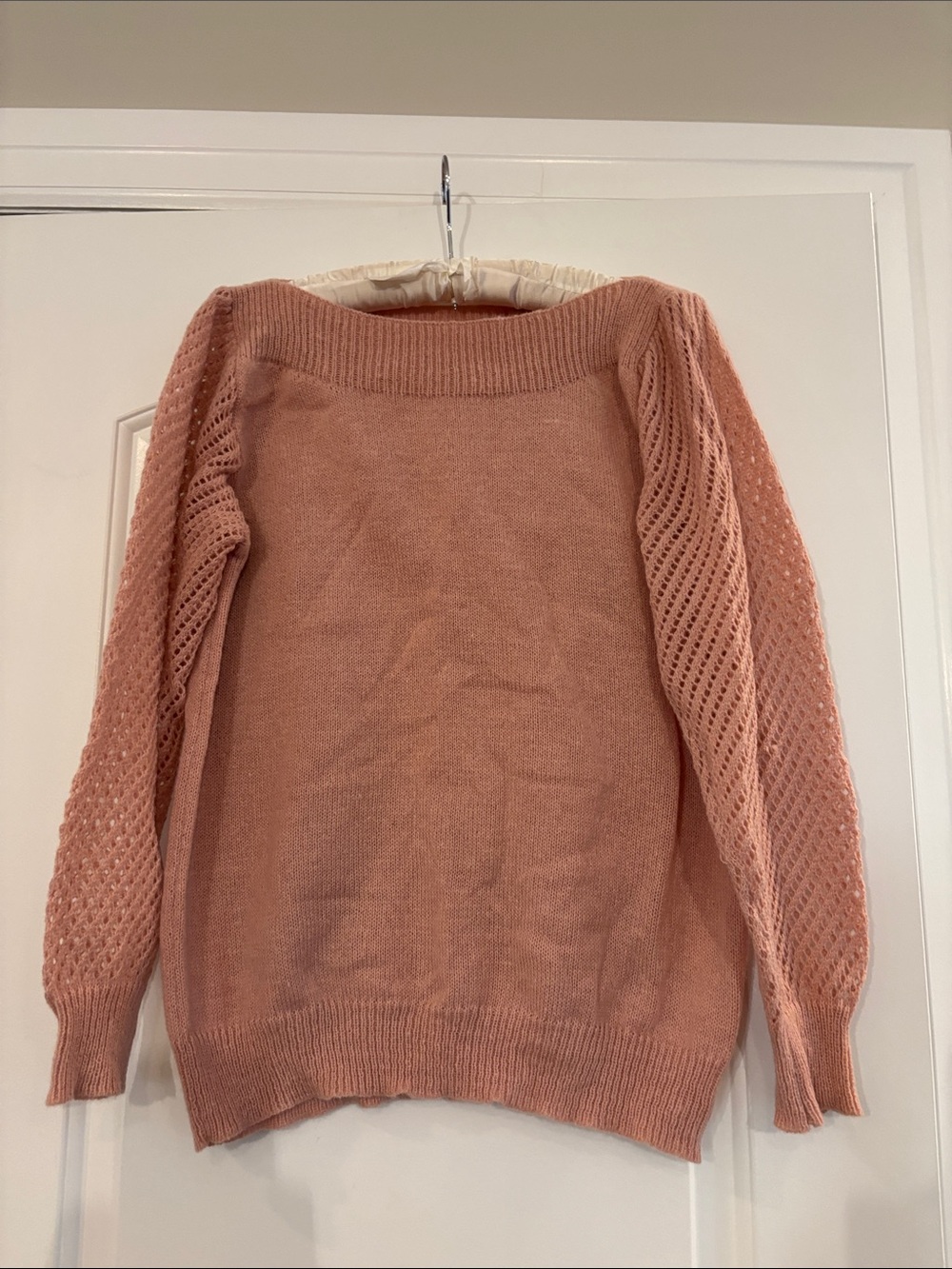 Victoria's Secret Blush Pink Off-the-Shoulder Open-Knit Sweater